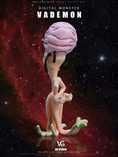"Close-up of the Limited Edition Digimon Cosmic Brain Demon statue by VG Studio, showcasing its intricate, menacing brain-like details and alien form."