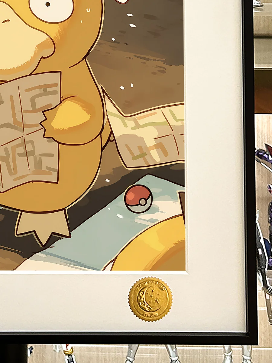 "Close-up and angled views of the limited edition Lost Psyduck Starry Art Print, showing high-fidelity details of Psyduck's dreamy cosmic night sky."