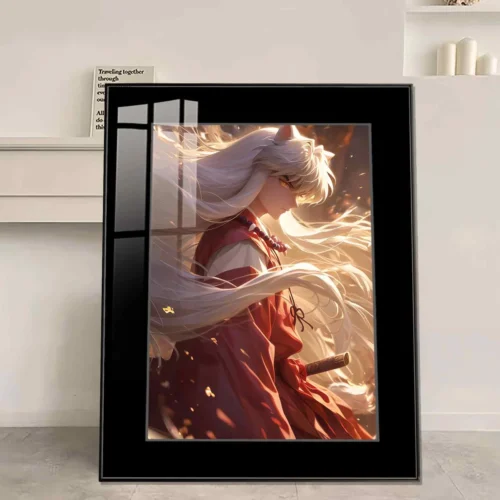 "Iconic Inuyasha side profile wall art, a premium framed decorative painting featuring a vibrant, fade-resistant HD print from JUZI Studio."