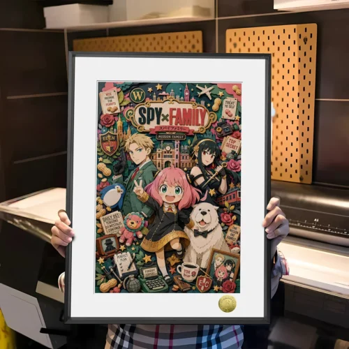 "Limited Edition SPYxFAMILY Forger family portrait decorative painting, showcasing Anya, Loid, and Yor in a vibrant, heartwarming illustrative style."