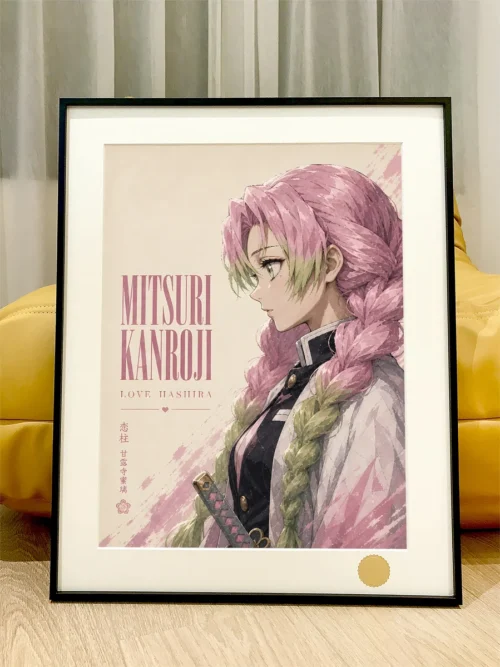 "Limited Edition Demon Slayer Mitsuri & Obanai framed art. Close-up of vibrant starry sky, collector-grade details, and frame."