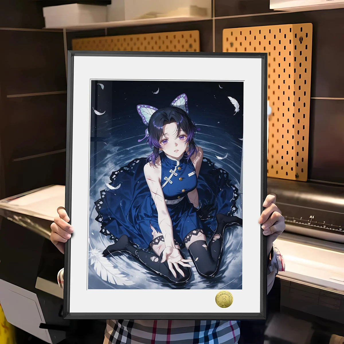 "Tender Shinobu Kocho decorative painting, an exclusive Demon Slayer fan art print from Huang Gua Studio, showcasing her gentle portrayal."