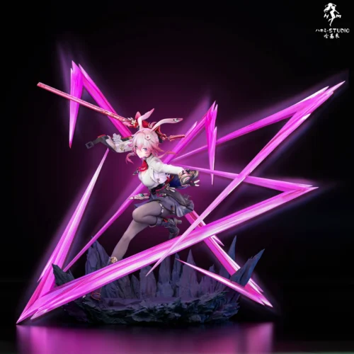 "Premium 1/6 Fei Ying Honkai Star Rail Figure with dynamic pose, intricate futuristic design, glowing effects, and detailed thematic base."