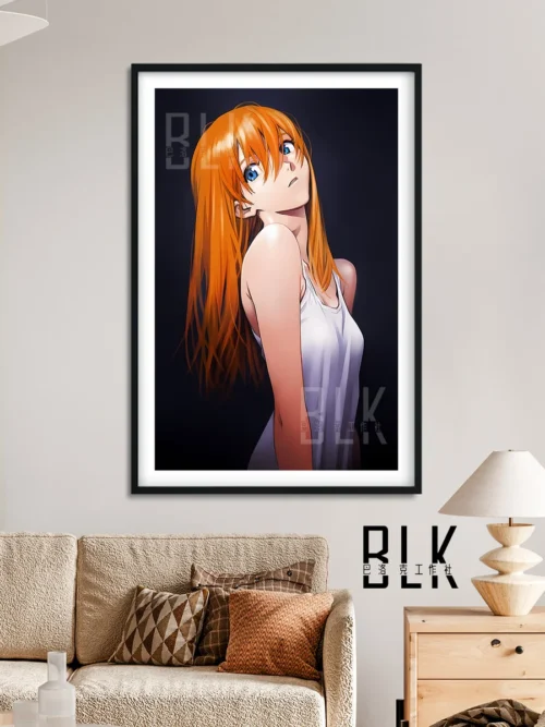 "Gallery of the Evangelion Asuka Painting, highlighting its unique Baroque style, serene moments, and premium print quality in detailed views."