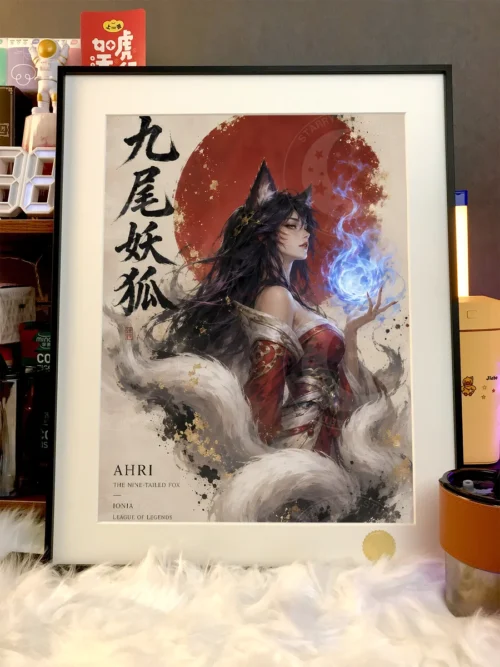 "Close-up view of the Limited Edition Starry Sky Ahri League of Legends decorative painting, showcasing vibrant cosmic artwork and premium framed."
