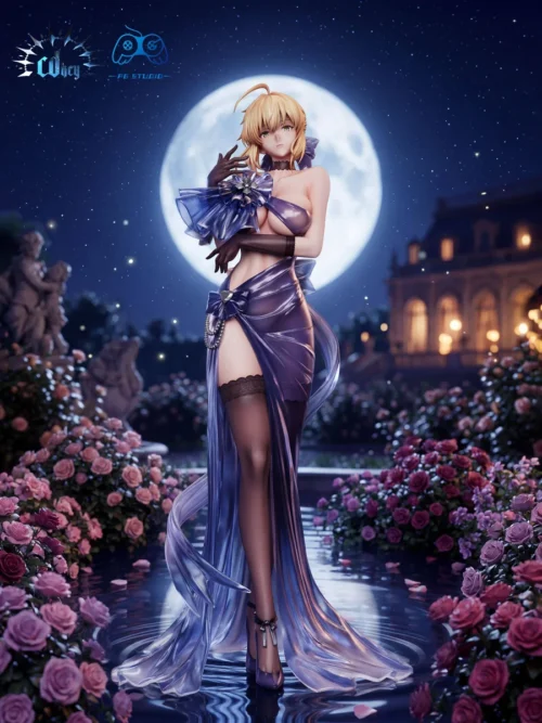 "Limited Edition 1/6 FGO Saber statue in a luxurious black evening gown, exuding refined elegance and allure from CDKey Studio x PG Studio."