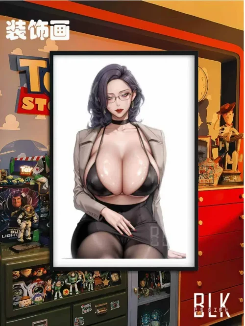 "Beautiful New World Kim Mi-jung HD art print, featuring the iconic webtoon character in an elegant seated pose. A premium decorative painting."
