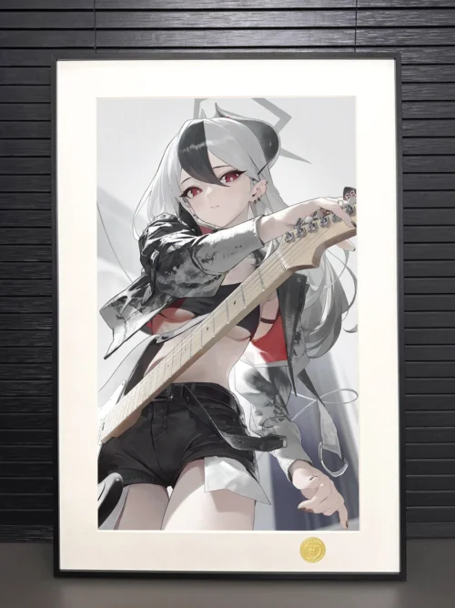 "Close-up of the premium H2 Studio Blue Archive Kayoko Onikata art print, revealing dynamic angles, vibrant colors, and rock-and-roll details."