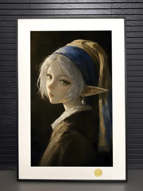 "Frieren as Girl with a Pearl Earring painting gallery. Premium framed, limited edition H-TWO Studio art print with classic-modern style."