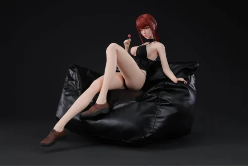 "Makima Articulated Figure gallery by BoxQi Studio, highlighting the hyper-realistic platinum silicone body, movable eyes, and dynamic posing."