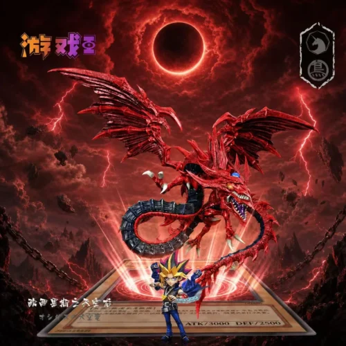 "Detailed view of the iconic Osiris Sky Dragon Yu-Gi-Oh! statue by MDs Studio, highlighting its fierce power, intricate sculpt, and dynamic lightning."