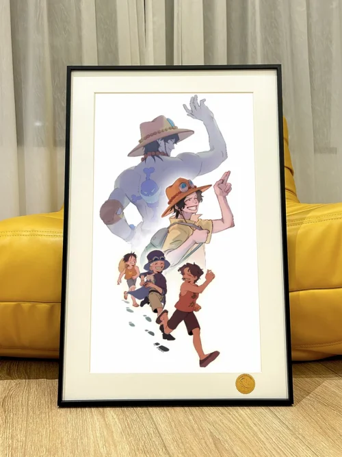"Limited Edition One Piece Farewell Ace premium art print, showcasing Ace dramatically against a vibrant cosmic starry sky."
