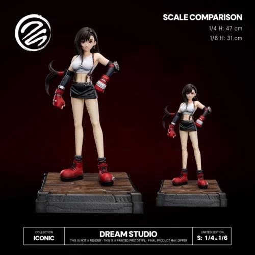 "Premium Tifa Lockhart OG 1/4 & 1/6 resin statue from Final Fantasy VII, dynamically posed in her iconic outfit, ready for action."