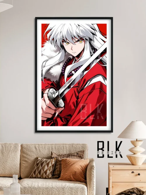 "Close-up of a Baroque Inuyasha decorative painting, showcasing Inuyasha characters in ornate, classical art with vibrant colors."