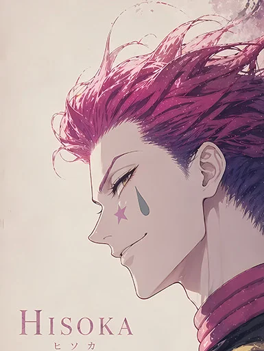 "Detailed view of the Hisoka Baroque art print, highlighting its opulent design, rich colors, and intricate details from the Hunter x Hunter."