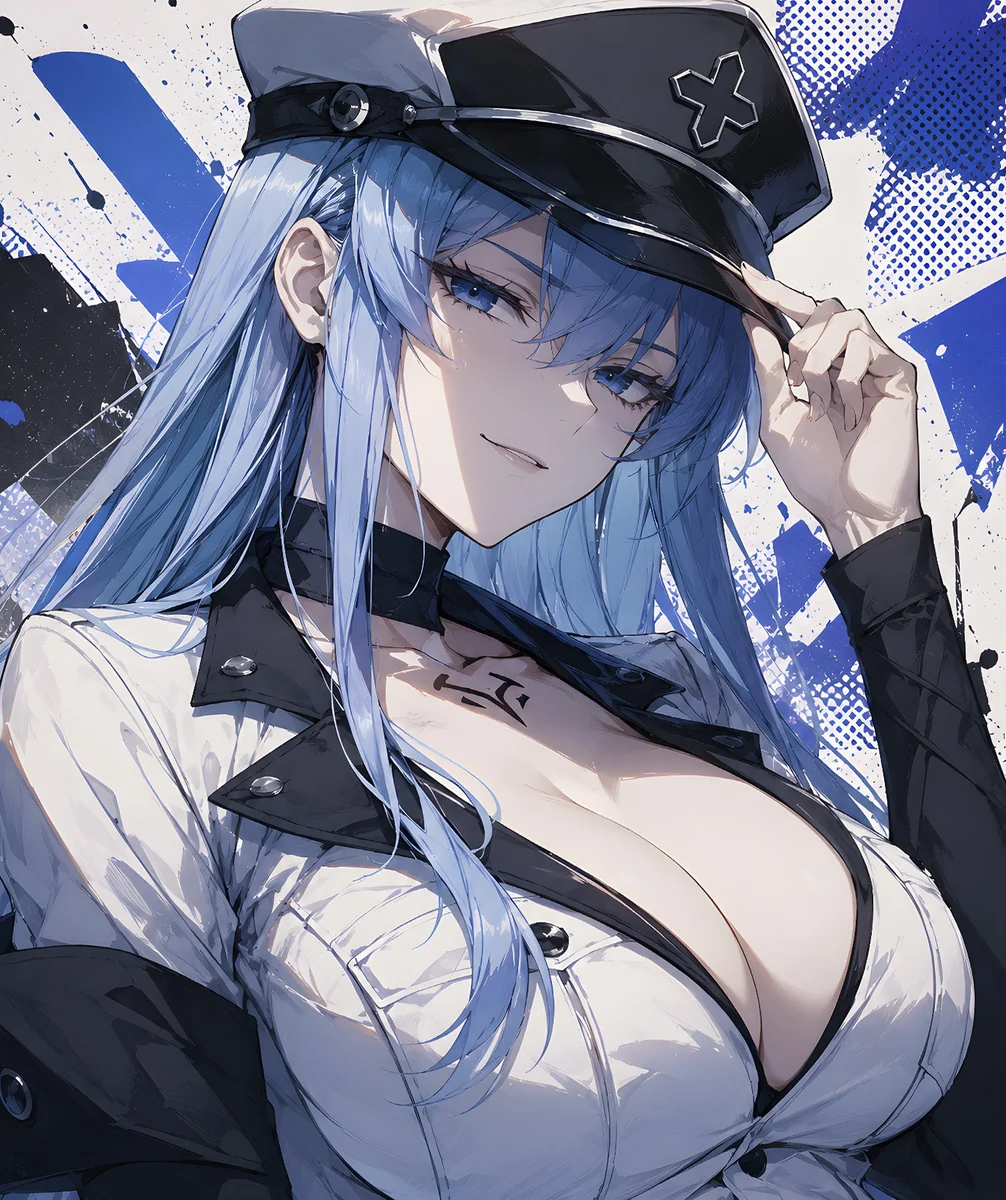 "Premium framed Esdeath Akame ga Kill art print, revealing intricate artwork details of the iconic Esdeath portrait from H-TWO Studio."