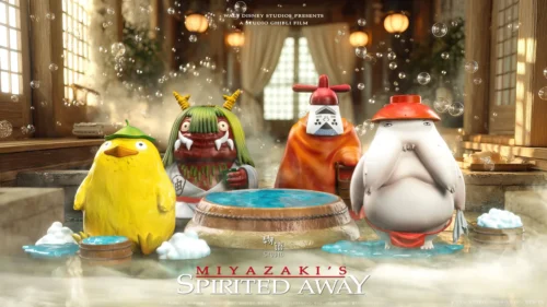 "Premium Spirited Away Aburaya Bathhouse statue, showcasing beloved Four Spirits in an authentic Wuyu Studio diorama."