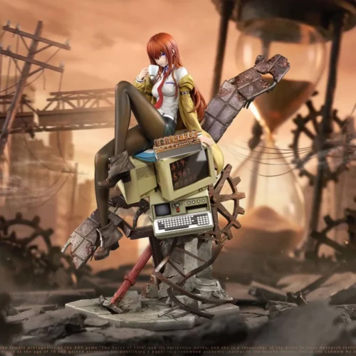 Ultra-limited Makise Kurisu Steins;Gate 1/6 premium resin statue. Iconic determined pose within a dynamic sci-fi tableau.