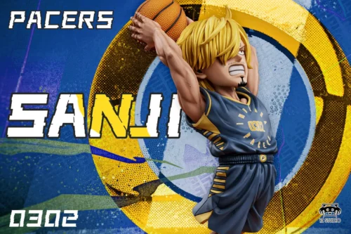 "Dynamic YZ Studio One Piece Sanji Dream Team Series statue, an exclusive basketball crossover figure with vibrant uniform, ready to score."