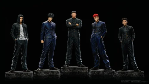 "Premium 1/6 scale Slam Dunk Shohoku 'Campus Five Tigers' team statue diorama. All five iconic characters, dynamically posed with exquisite detail."