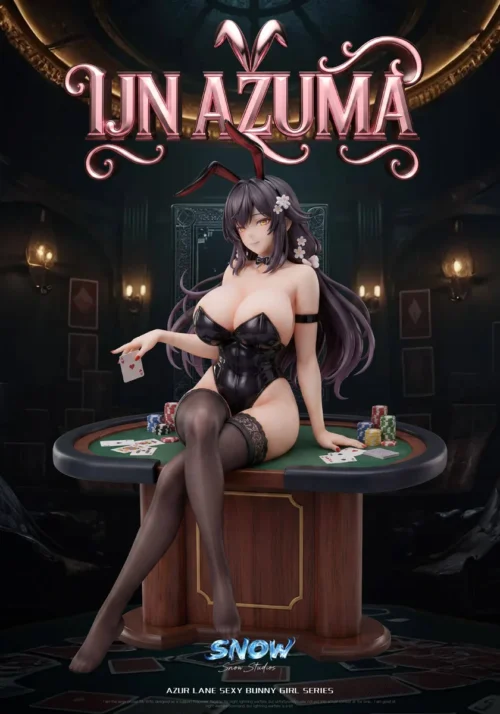 "Premium 1/6 Azur Lane Azuma bunny girl figure by Snow Studio, showcasing her exquisite sculpted details and dynamic pose from various angles."