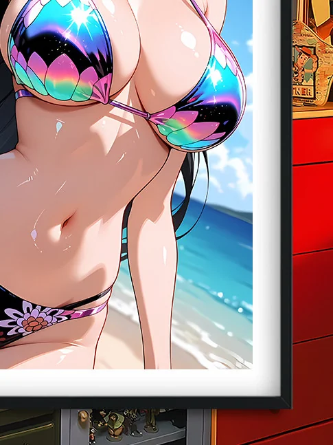 "Elegant Baroque-style Boa Hancock swimsuit decorative painting. This premium One Piece wall art reveals artistic details and its captivating pose."