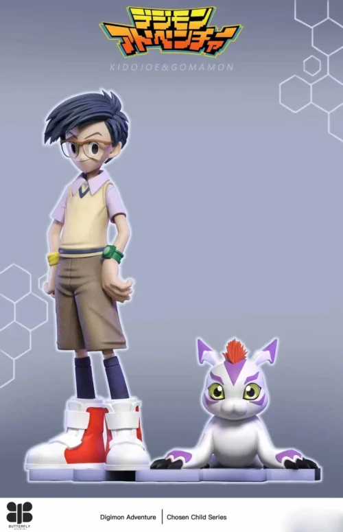 "Premium MH Scale Joe Kido & Gomamon Digimon Adventure resin statue, a dynamic limited edition collectible figure capturing their adventurous spirit."