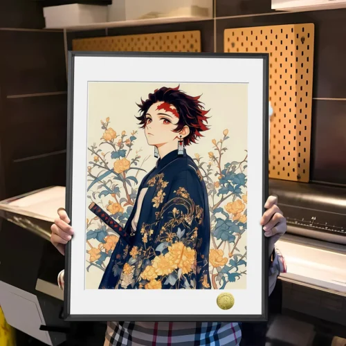 "Exclusive limited edition Bishounen Tanjiro decorative painting. This elegant framed Demon Slayer art print showcases stylized Tanjiro fan art."