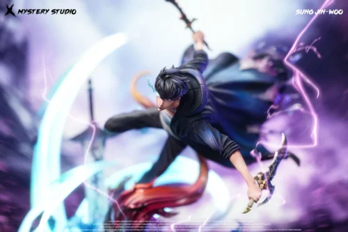 "Solo Leveling Sung Jinwoo's Summon: Arise, Igris resin statue. Dynamic LED, dual head sculpts, and intricate details from Mystery Studio."