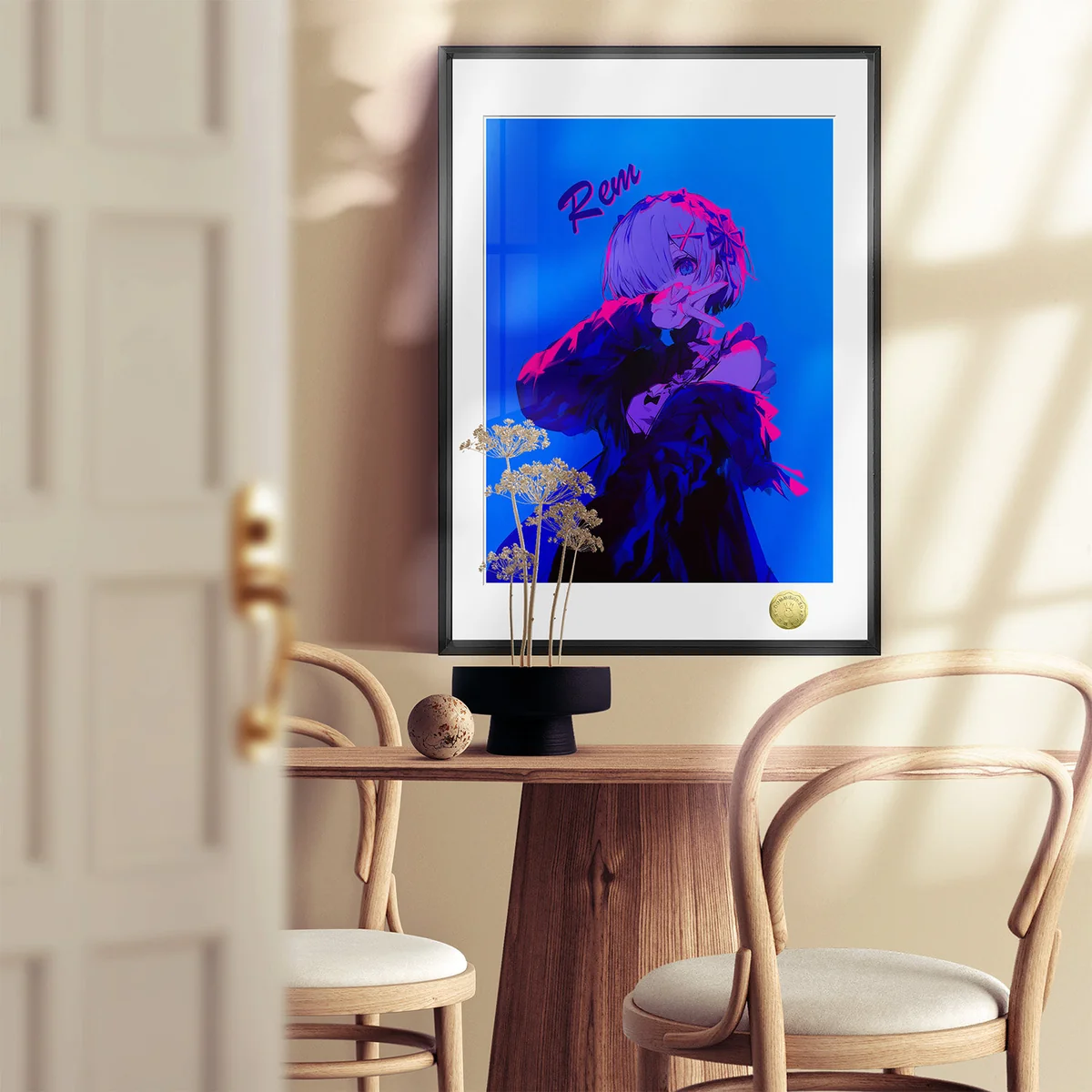 "Limited Edition Re:Zero Rem Ram Maid Sisters decorative painting by Huang Gua Studio. Serene fan art, soft colors, domestic charm, premium home decor."