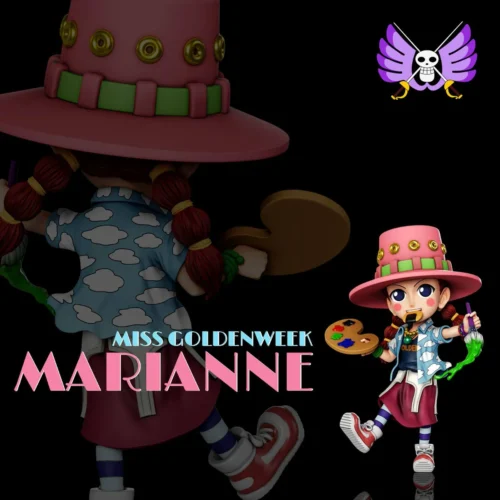 Miss Goldenweek Marianne One Piece A Plus Studios statue capturing her vibrant, artistic, and mischievous personality in a dynamic pose.