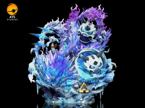 "Premium Pokémon Snorunt Evolution Line resin statue, illuminated with LED, showcasing dynamic ice evolution with an ethereal glow. A mystical display."