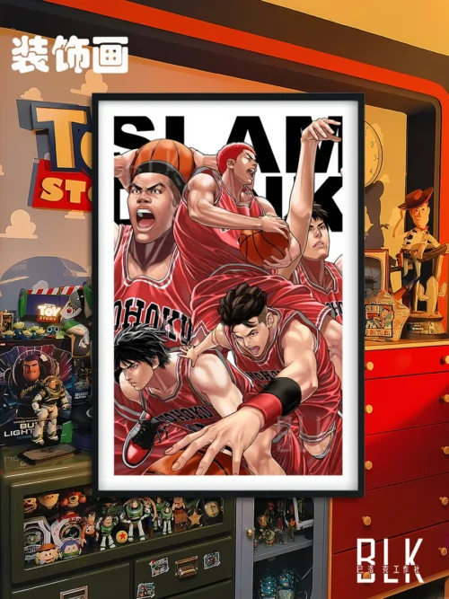 "Premium Slam Dunk Shohoku Five anime wall art showcasing the iconic team in dynamic action, a vibrant decorative painting from Baloke Studio."