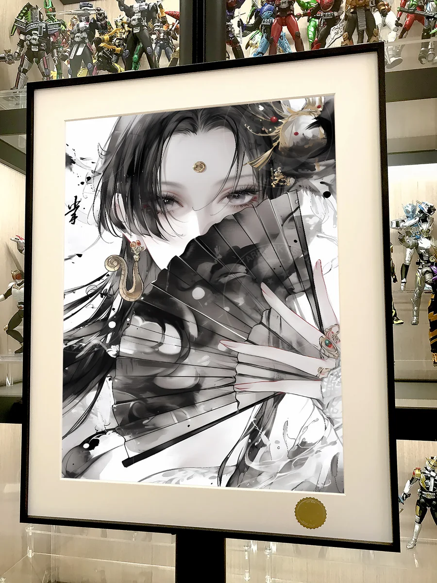 "Detailed view of the Limited Edition Ink Wash Boa Hancock Print, showcasing celestial artistry. A premium One Piece decorative painting."
