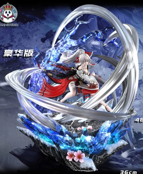 "Wuthering Waves Hixue 1/6 scale statue. Dynamic pose and intricate details of the white-haired witch with stunning LED lighting."
