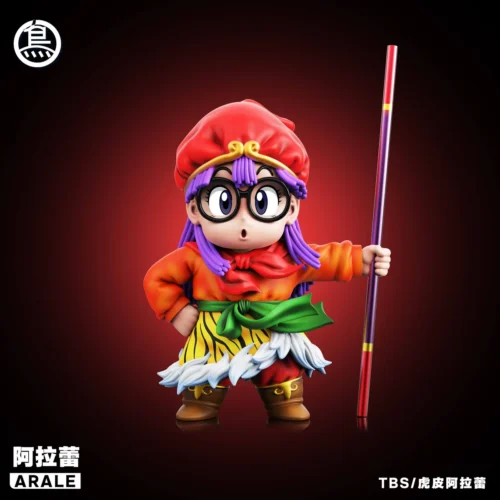 "Playful Chibi Tiger Arale Dr. Slump statue by TBS Toybirds Studio. See its unique tiger stripes and intricate sculpt details from all angles."