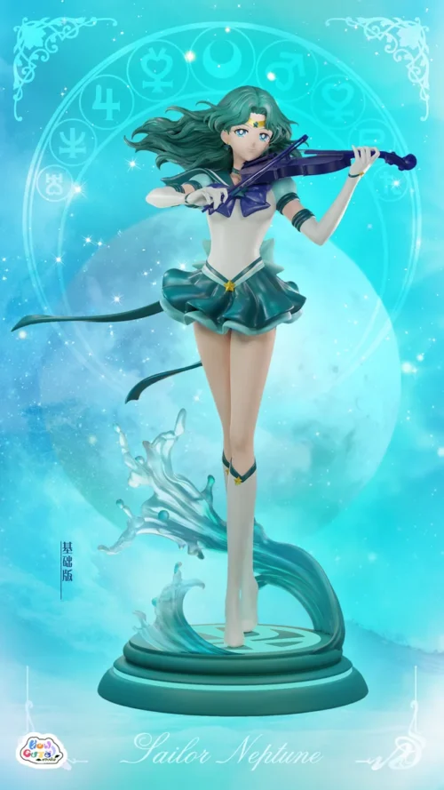 "1/6 scale limited edition Sailor Neptune resin statue with dynamic pose, flowing water effects, and luminous base lighting, showcasing elegant detail."