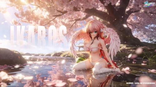 "Ikaros - Sora no Otoshimono Lume Studio figure. Ethereal angelic beauty, featuring exclusive custom pearlescent wings. Limited 99 units."