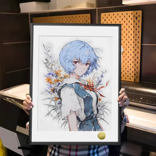 Limited Edition Rei Ayanami Flowering Season decorative painting, a serene art print capturing her delicate beauty from Neon Genesis Evangelion.