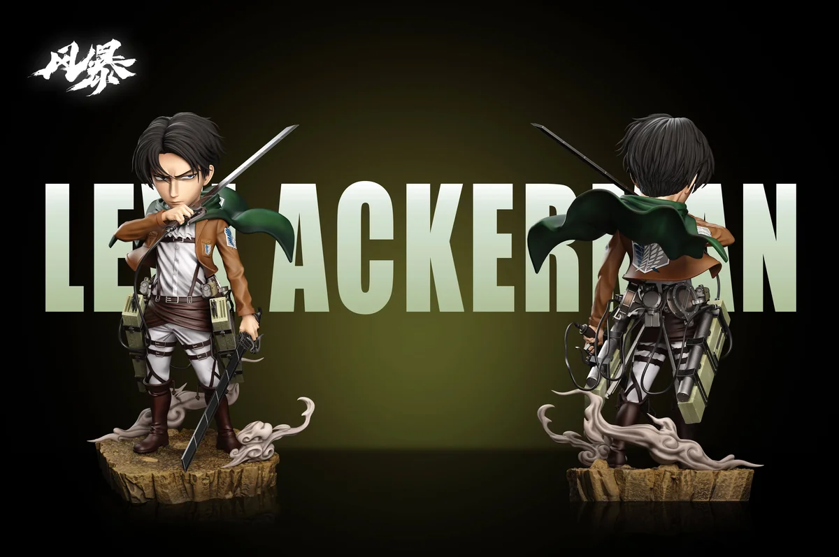 "Dynamic chibi Levi Ackerman Attack on Titan figure by Storm Studio, masterfully crafted from premium resin, captured in an action pose."