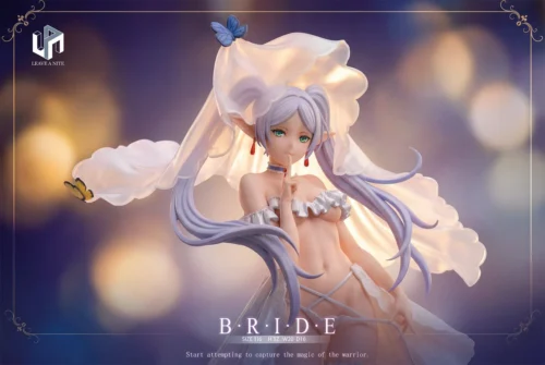 "Captivating 1/6 Frieren Wedding figure by LEAVE ANITE Studio, showcasing Frieren in her exquisite, serene, elegant wedding gown from various detailed."