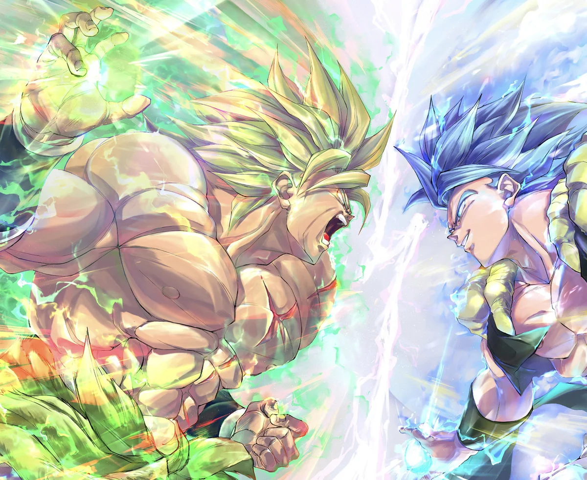 "Detailed close-up of the limited edition Broly vs Gogeta Dragon Ball Super decorative painting, showcasing its vibrant colors and dynamic."