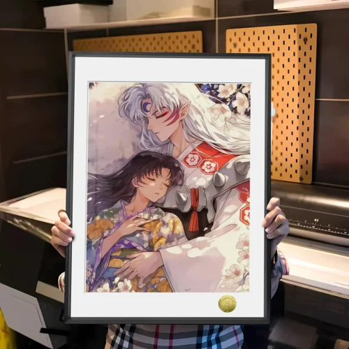 "Main image: Limited edition Inuyasha Sesshomaru & Rin decorative painting, exquisitely capturing their romantic bond in an elegant artistic style."