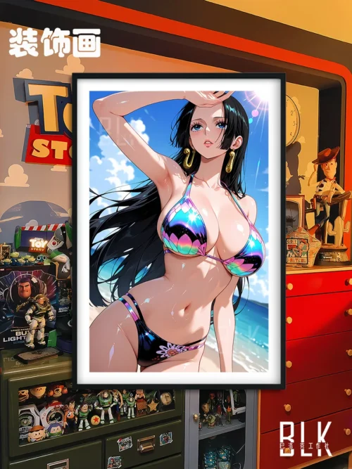 "Elegant Baroque-style Boa Hancock swimsuit decorative painting. Premium One Piece wall art, capturing her captivating pose beautifully."