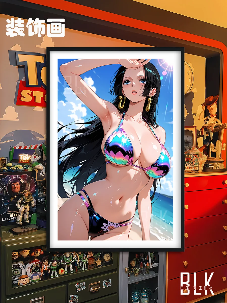 "Elegant Baroque-style Boa Hancock swimsuit decorative painting. Premium One Piece wall art, capturing her captivating pose beautifully."