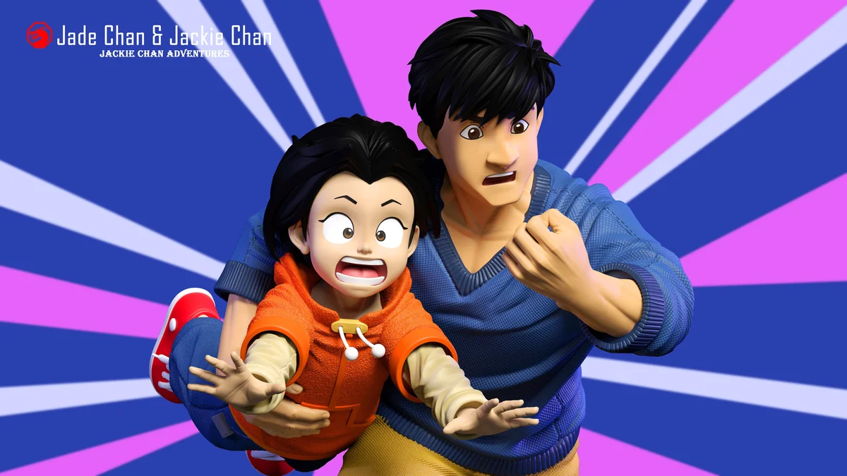 "Shendu Studio Jackie Chan & Jade Jackie Chan Adventures Statue. Multi-angle, iconic scene details. Limited edition."