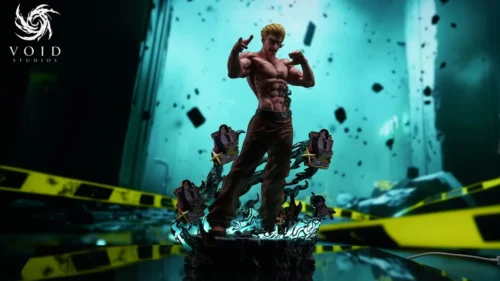 "Detailed views of the Kinji Hakari Idle Death Gamble Jujutsu Kaisen Resin Statue. Features dynamic LED lighting, iconic pose, and premium sculpture."