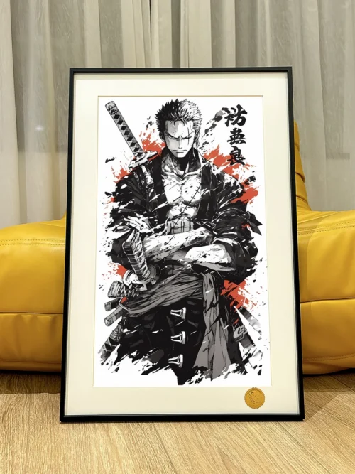 "Premium Limited Edition Zoro Ink Wash Decorative Painting from Xingkong Studio, showcasing dynamic One Piece art against a cosmic backdrop."