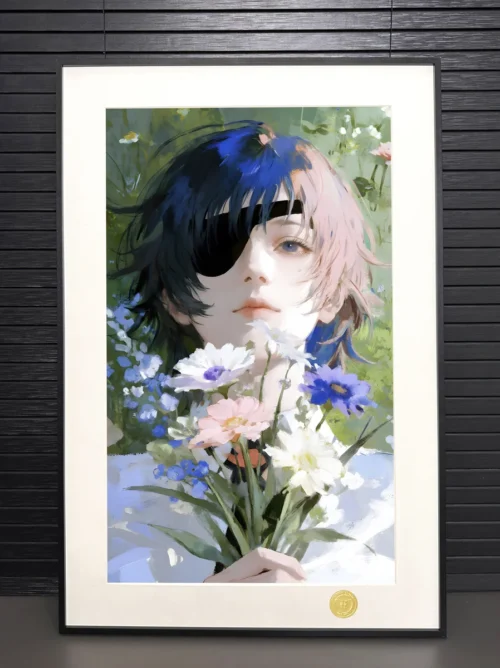 "Gallery views of the limited H2 Studio Himeno Painting, highlighting the striking Chainsaw Man art print and its premium, modern frame."