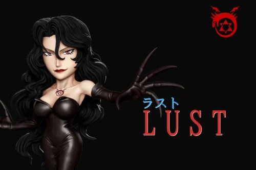 "Lust Fullmetal Alchemist A+ Institute Studio statue from various angles, highlighting her deadly elegance, dynamic pose, and intricate sculpt details."